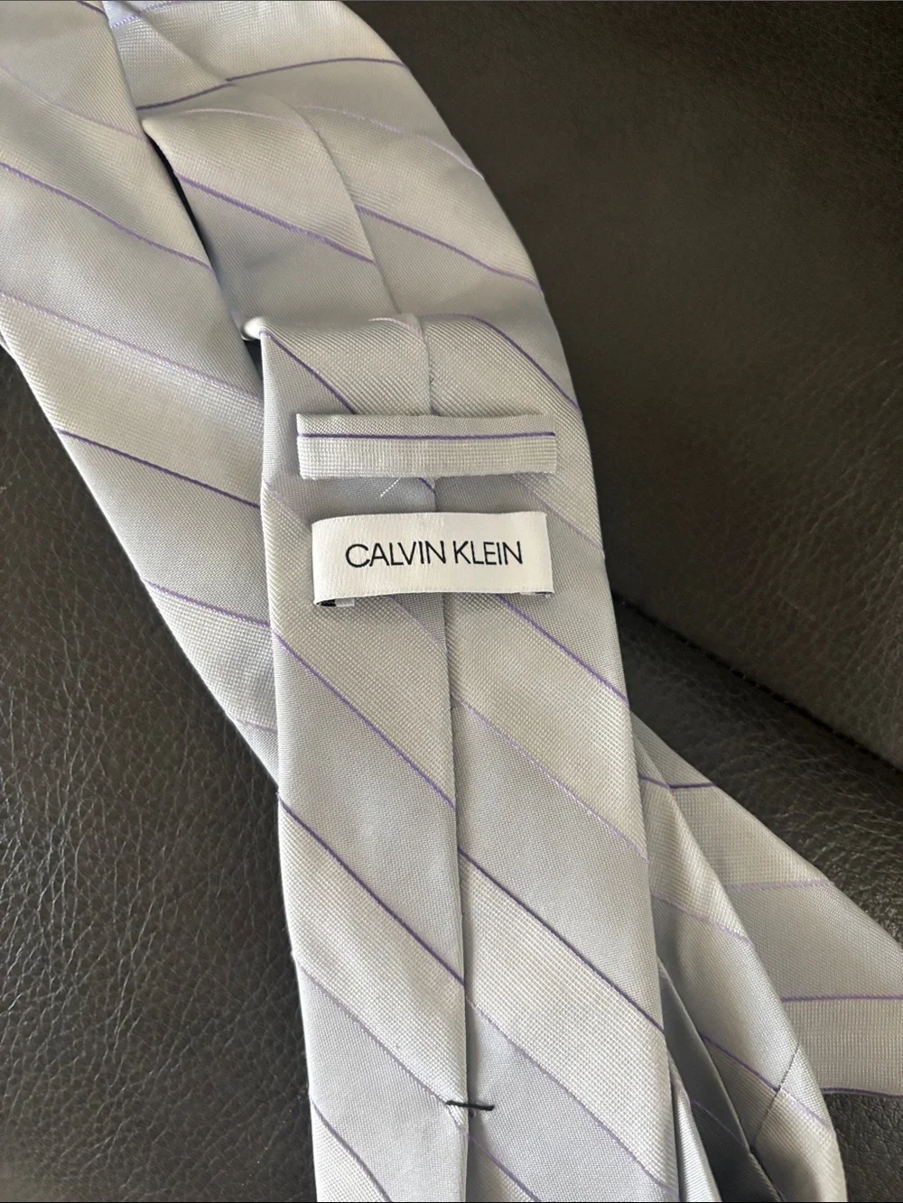 Calvin Klein Light Gray Tie with Lavender Pinstripes